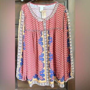NWT Flying Tomato Bohemian Plus Orange and Blue Women's Top